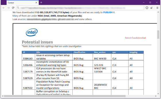 Gigabyte Data Leak Page