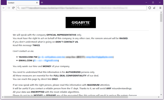 Gigabyte Data Leak Page